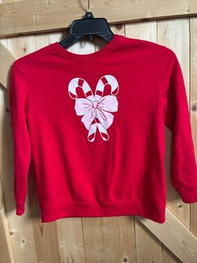 Holiday Time Red Sweatshirt with Pink Candy Cane Bow Graphic